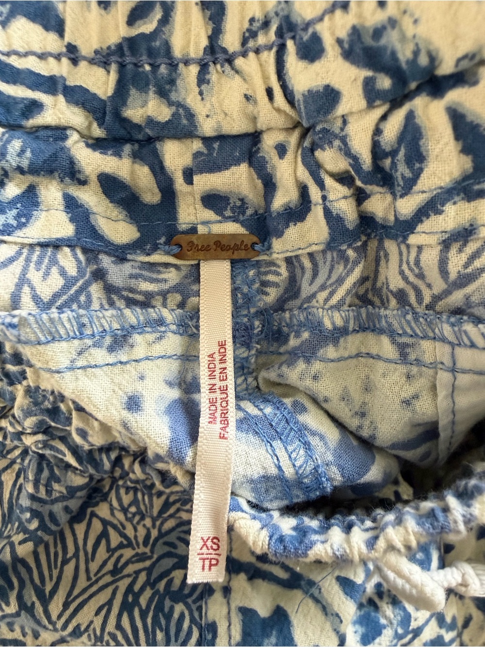 Free People Marfa Nights High-Rise Blue Cotton Printed Pants Size XS - Picture 5 of 5